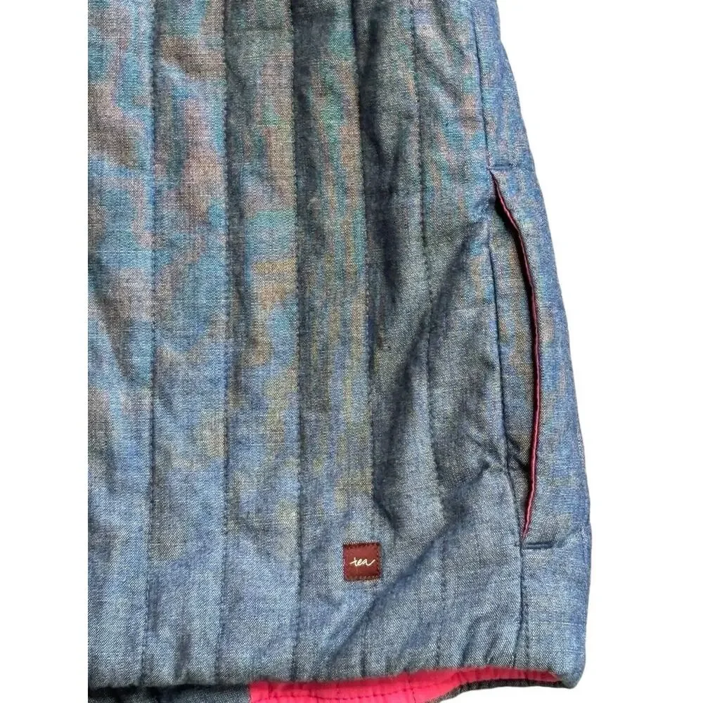 Tea Collection Chambray Blue Lightweight Puffer Vest Ruffle Detail Girls Size 8